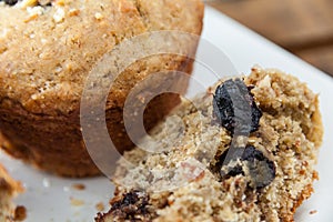 Banana Nut Muffin Close Up Served With Coffee For Breakfast On V