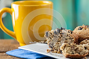 Banana Nut Muffin Served With Coffee For Breakfast On Vintage Ru