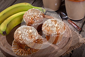 Banana Nut Muffins on a Wooden Tray