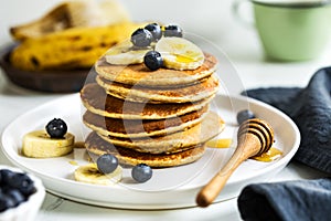 Banana, Oat Pancakes with fresh Blueberry and Banana