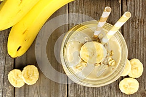 Banana oatmeal smoothie above view