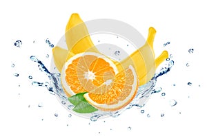 Banana and orange splash water