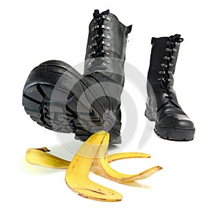 Banana peel and shoe