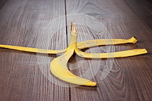 Banana peel on the wooden table
