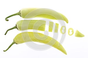 Banana Pepper or yellow wax pepper isolated against a white background