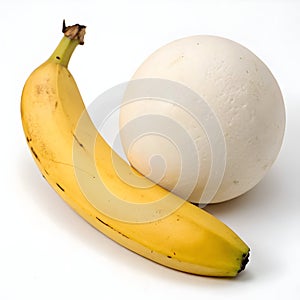 Banana and Plaster Sphere Composition