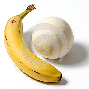 Banana and Plaster Sphere Composition isolated on white background