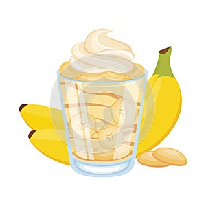 Banana pudding in a glass still life icon vector
