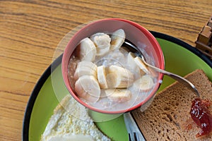 Banana pudding in set of breakfast