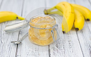 Banana Puree on wooden background