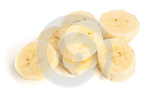 Banana sliced isolated on white background. Top view. Flat lay