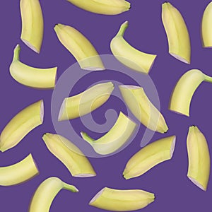 Banana slices on trendy pastel lavender background. Ultra violet color