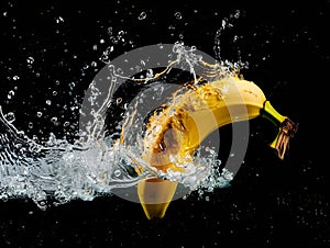 A banana is splashed into the water