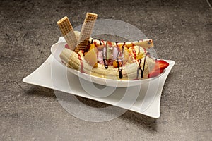 Banana split, also known in some places as banana ice cream