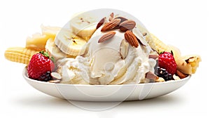 Banana Split Ice Cream Isolated White background Blurry Background