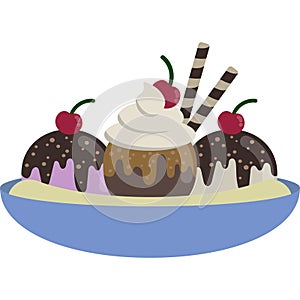 Banana Split Ice Cream Vector Illustration