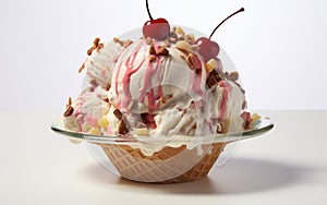 Banana Split Ice Cream White Background -Generative Ai