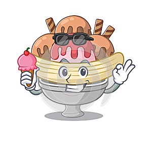 Banana split mascot cartoon design with ice cream