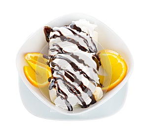 Banana split over white