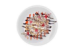 Banana split with topping and cherry isolated white