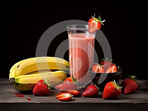 banana and strawberry juice elegantly served on the table