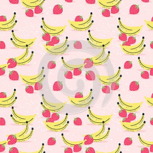 Banana and strawberry seamless pattern
