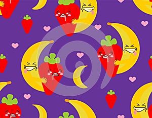 Banana and strawberry sex pattern seamless. Fruit intercourse background. Fruits reproduction texture. vector ornament