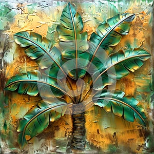 Banana Tree Leaves Grunge Painting