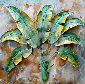 Banana Tree Leaves Grunge Painting