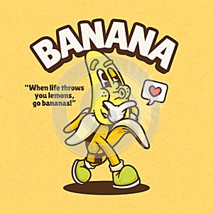 Banana Trendy Retro Cartoon Vector Hand Drawn 1