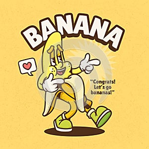 Banana Trendy Retro Cartoon Vector Hand Drawn 10