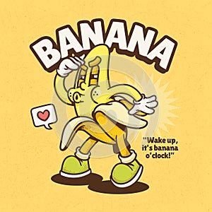 Banana Trendy Retro Cartoon Vector Hand Drawn 4