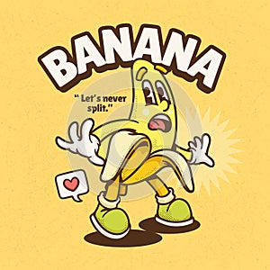 Banana Trendy Retro Cartoon Vector Hand Drawn 5