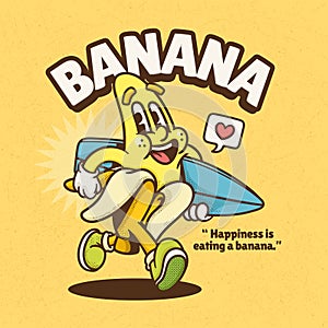 Banana Trendy Retro Cartoon Vector Hand Drawn 6