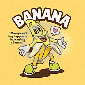 Banana Trendy Retro Cartoon Vector Hand Drawn 7