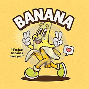 Banana Trendy Retro Cartoon Vector Hand Drawn 8
