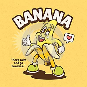 Banana Trendy Retro Cartoon Vector Hand Drawn 9