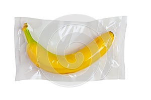 Banana in vacuum plastic bag