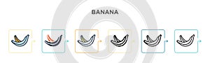 Banana vector icon in 6 different modern styles. Black, two colored banana icons designed in filled, outline, line and stroke