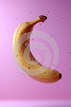 Banana with Water Droplets on Pink, AI Generated