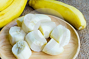 Banana in wooden tray