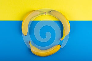 Banana on a yellow and blue background