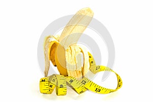 Banana and Yellow tape measure for The symbol of the penis size