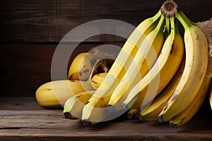 Bananas arranged on aged wooden backdrop, rustic and natural charm