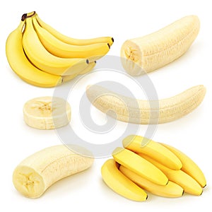 Bananas collection on a white.