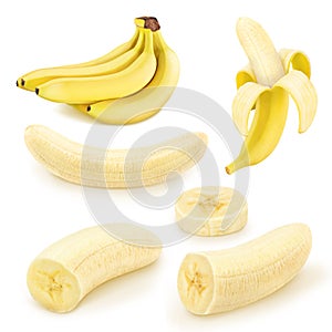 Bananas collection on a white.