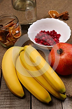 Bananas, cranberry and pomegranate