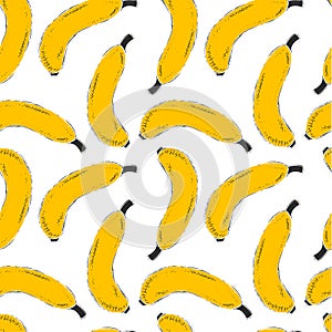 Bananas doodle seamless pattern with bright scattered.