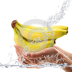 Bananas falling in water