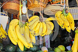 Bananas hanging on thailand market travel